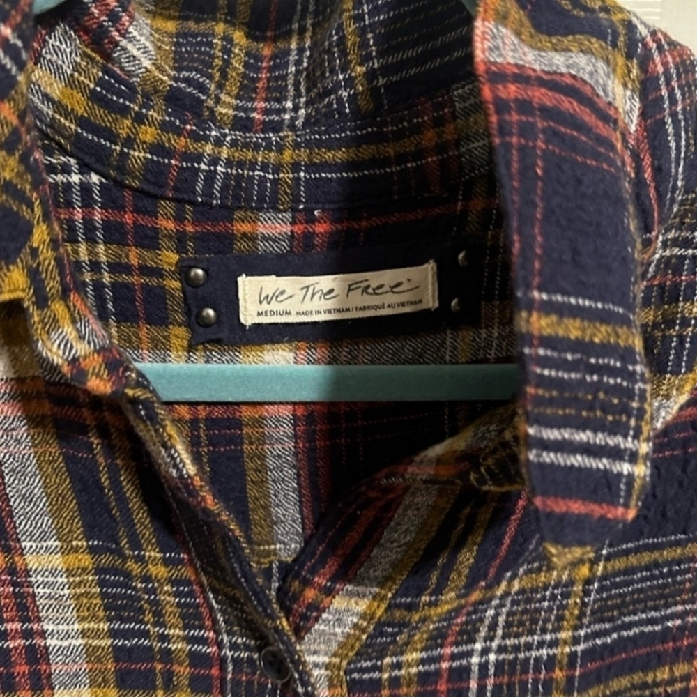 Free People Cozy Plaid Shirt We The Free Waffle Knit Valley Button Down Med - Picture 4 of 4